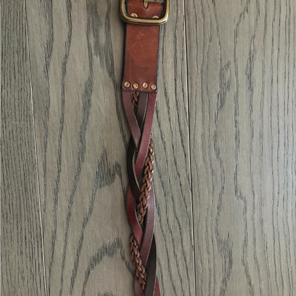 Brown Braided Genuine Leather Belt with Gold Buckle - Picture 5 of 7